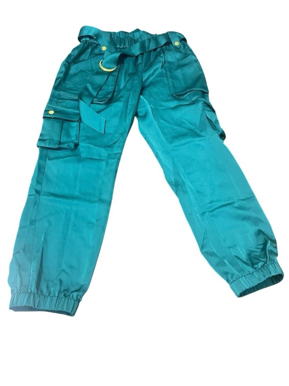 INC International Concepts Size Petite Small High-Rise Green Satin Cargo Pants